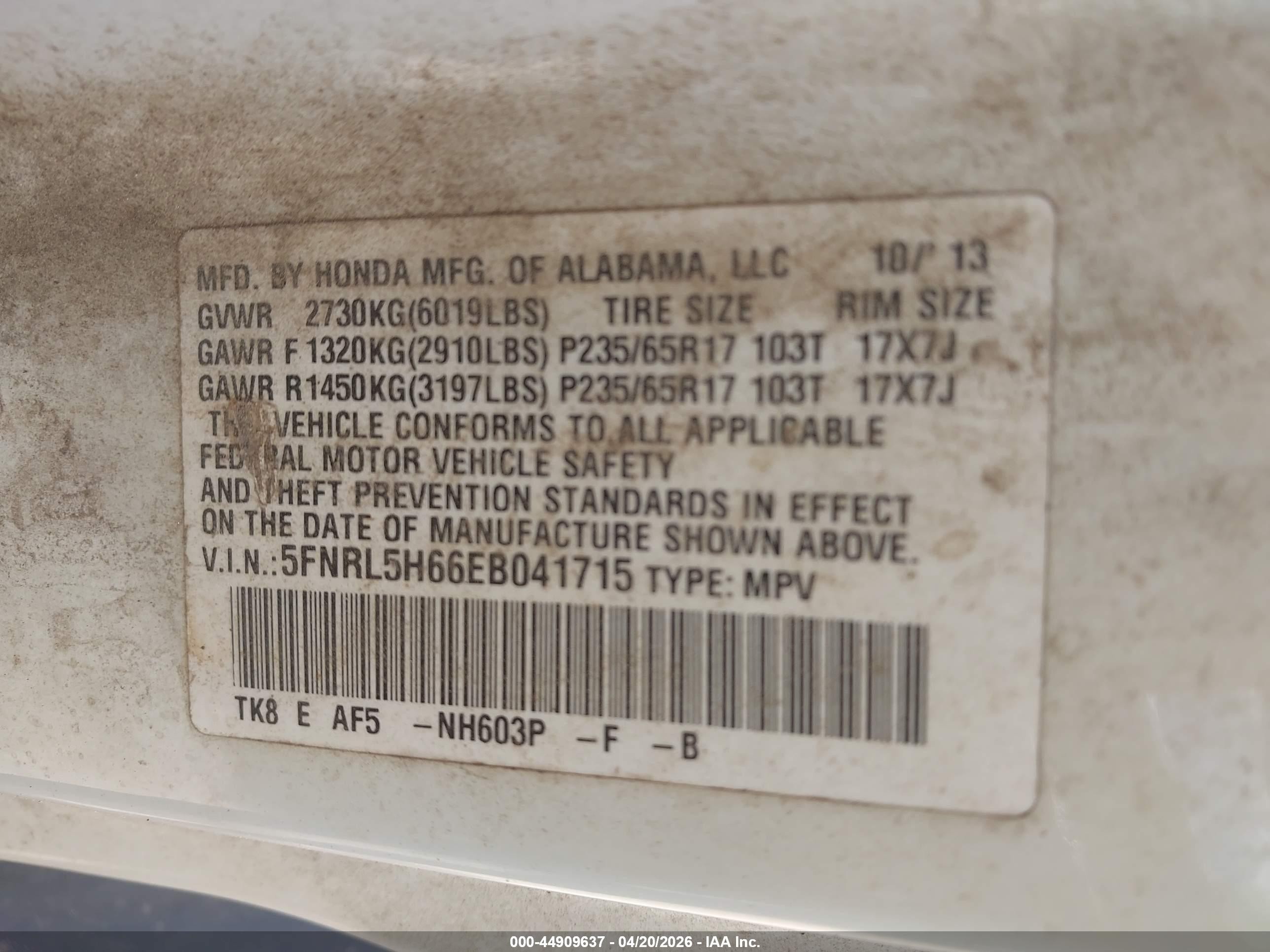 2014 Honda Odyssey Ex-l White vin: 5FNRL5H66EB041715