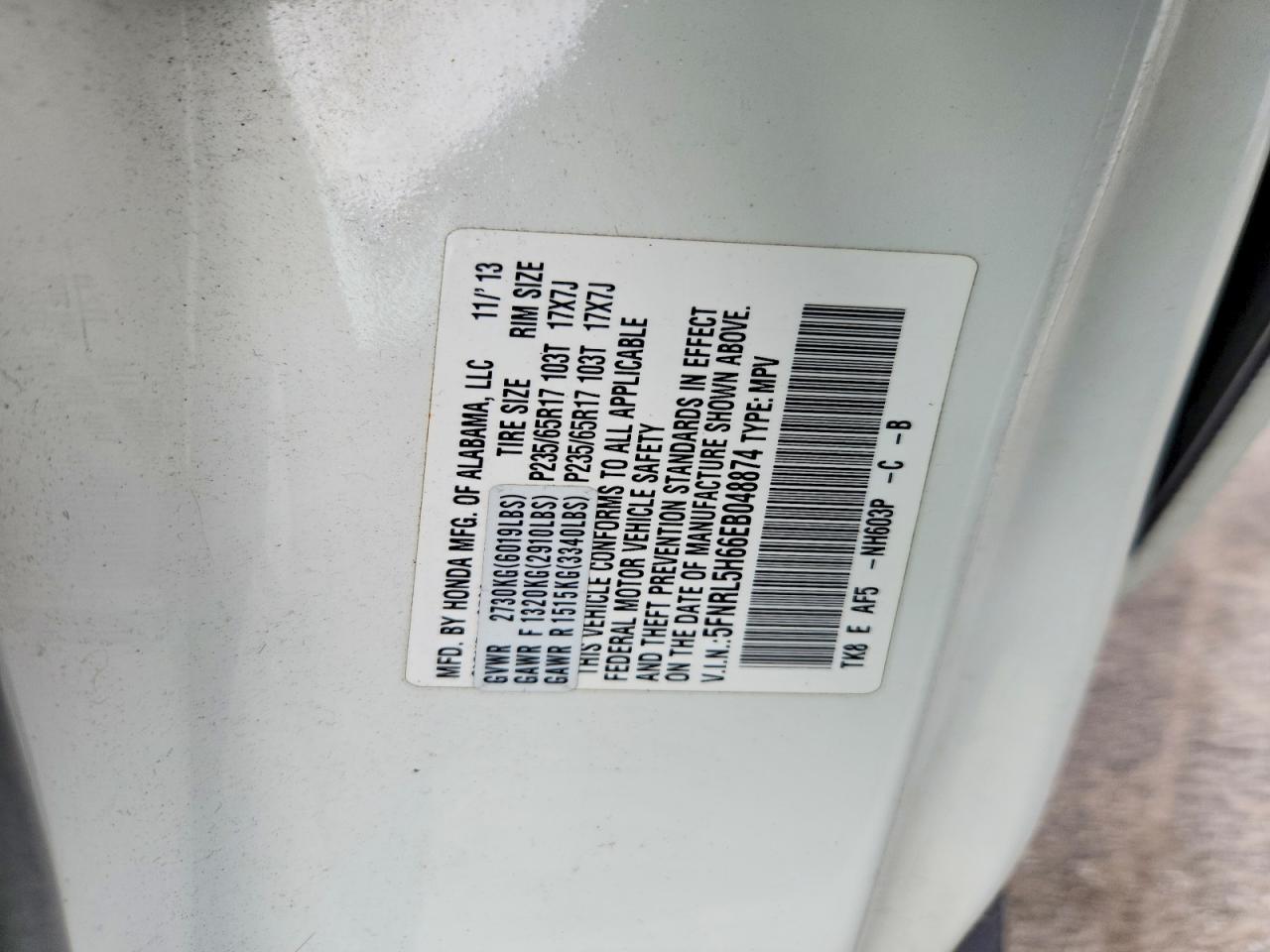 2014 Honda Odyssey Exl White vin: 5FNRL5H66EB048874