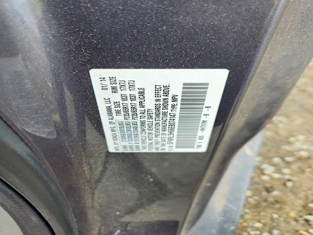 2014 Honda Odyssey Exl Gray vin: 5FNRL5H66EB074147