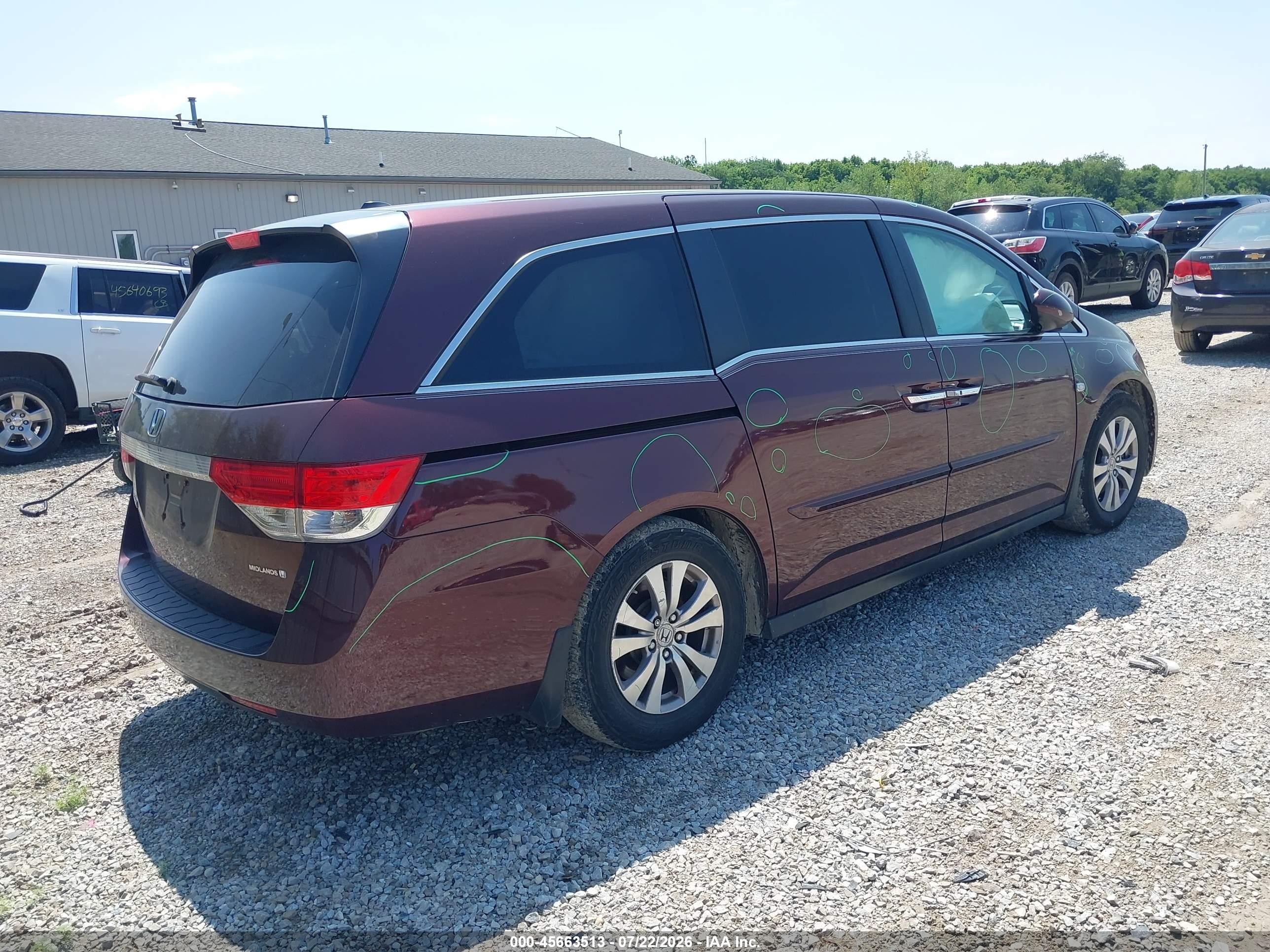 2014 Honda Odyssey Ex-l Бордовый vin: 5FNRL5H66EB119796