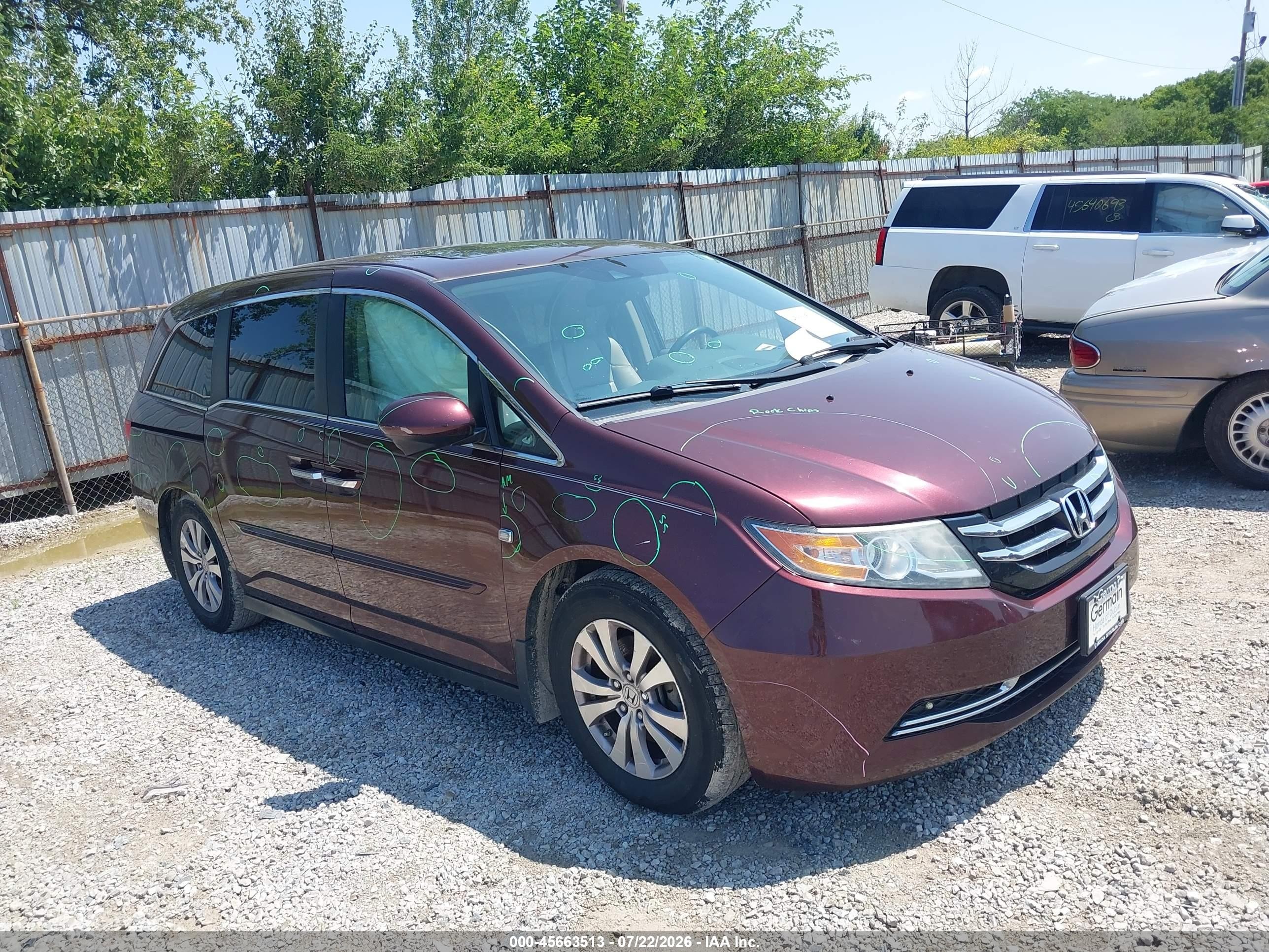 2014 Honda Odyssey Ex-l Burgundy vin: 5FNRL5H66EB119796