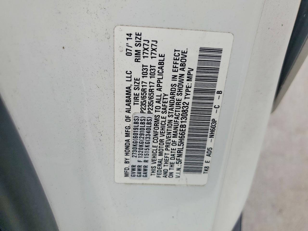 2014 Honda Odyssey Exl White vin: 5FNRL5H66EB130832
