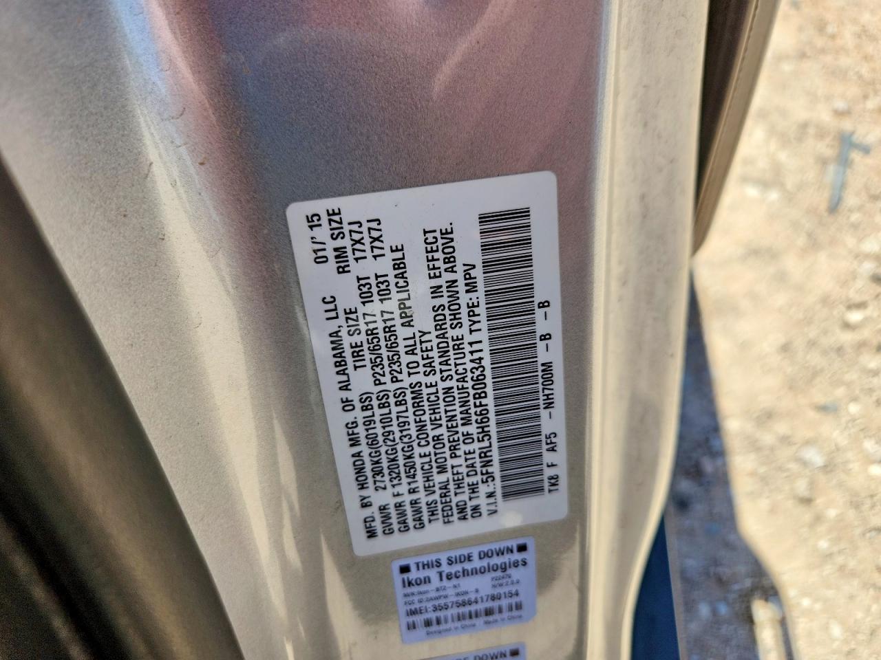 2015 Honda Odyssey Exl Silver vin: 5FNRL5H66FB063411