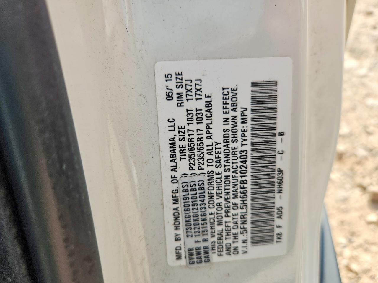 2015 Honda Odyssey Exl White vin: 5FNRL5H66FB102403