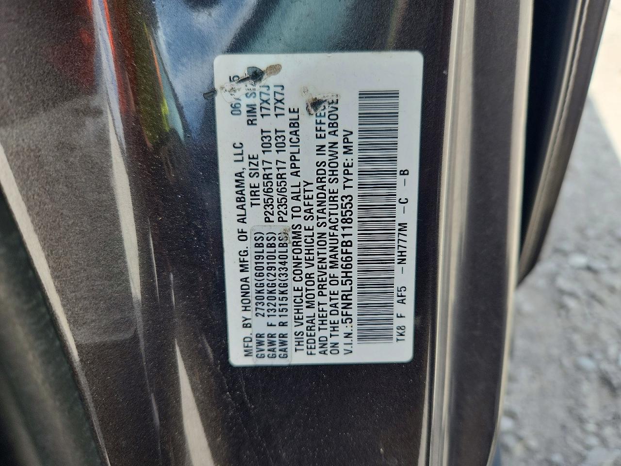 2015 Honda Odyssey Exl Gray vin: 5FNRL5H66FB118553