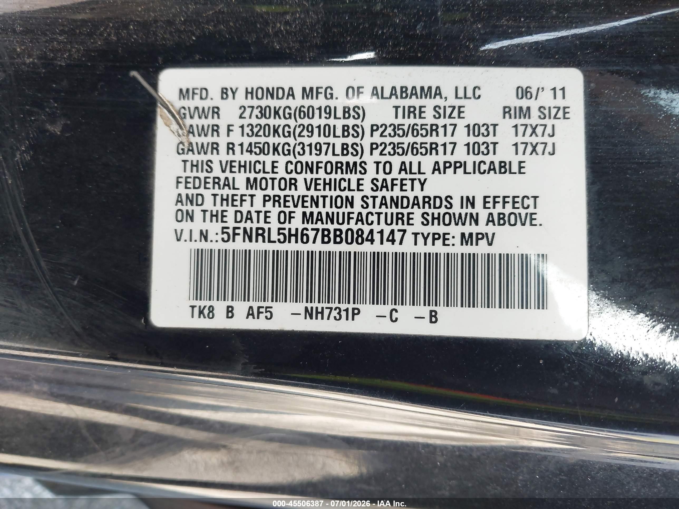 2011 Honda Odyssey Ex-l Black vin: 5FNRL5H67BB084147