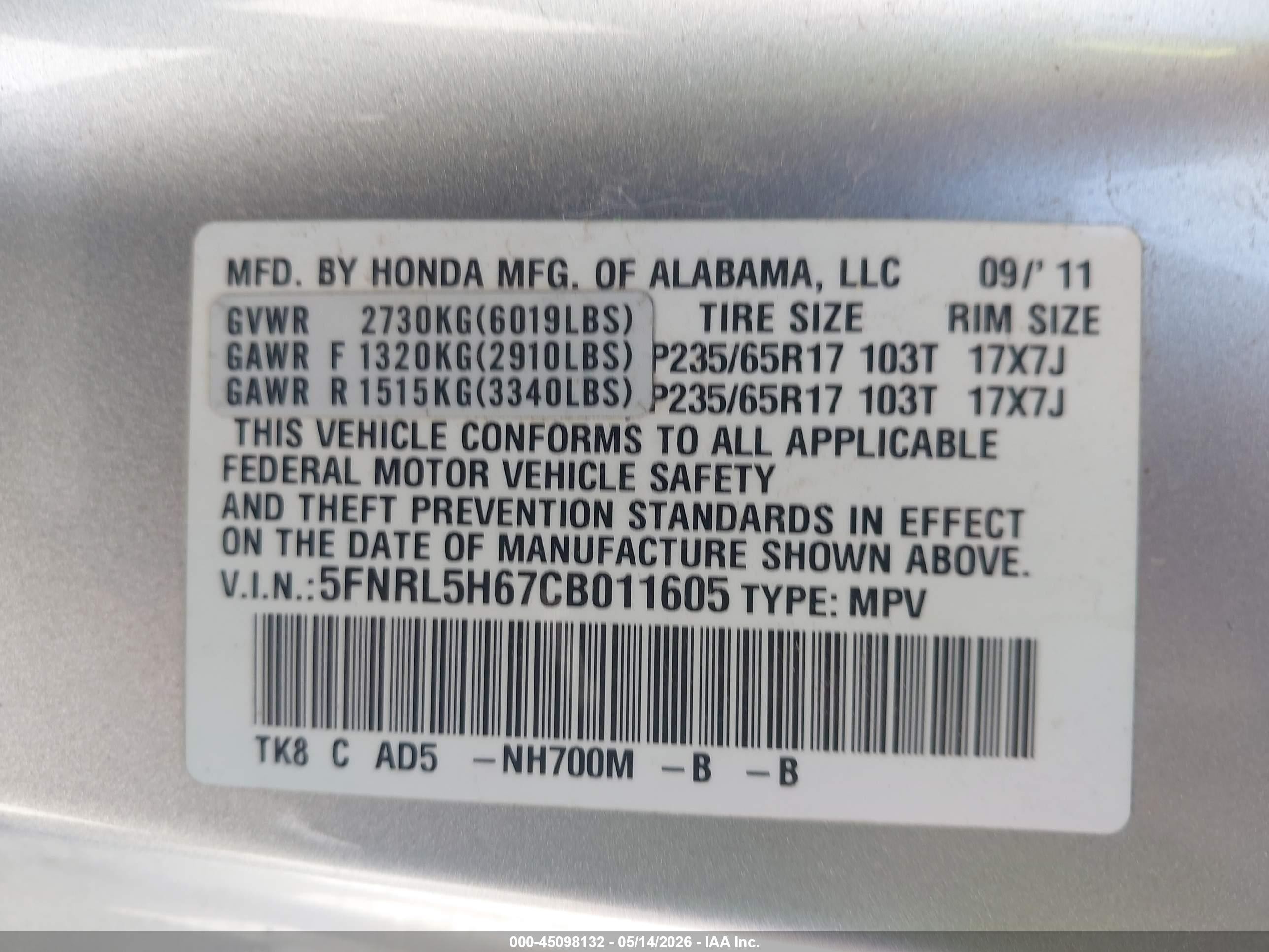 2012 Honda Odyssey Ex-l Silver vin: 5FNRL5H67CB011605