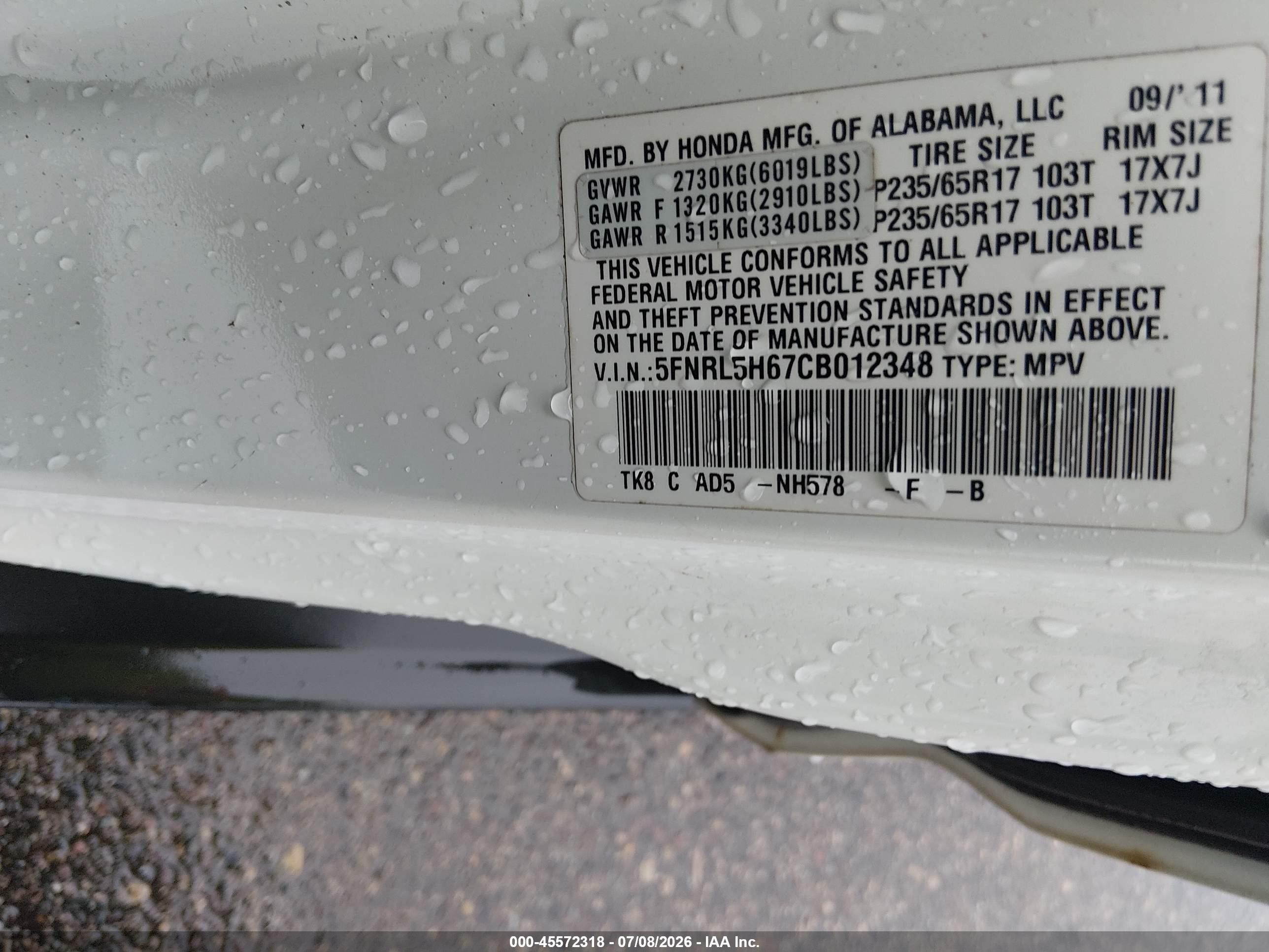 2012 Honda Odyssey Ex-l White vin: 5FNRL5H67CB012348
