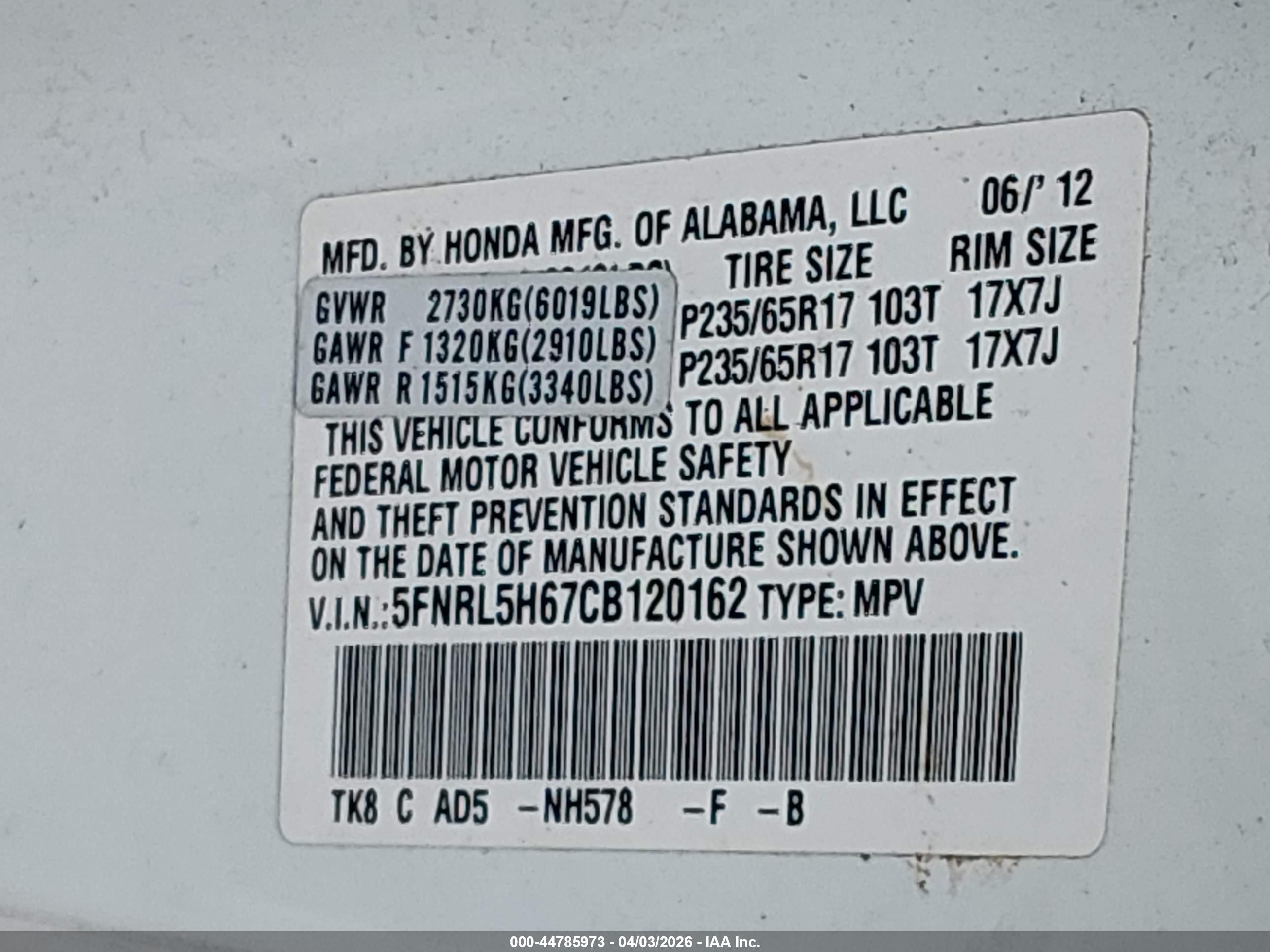 2012 Honda Odyssey Ex-l White vin: 5FNRL5H67CB120162