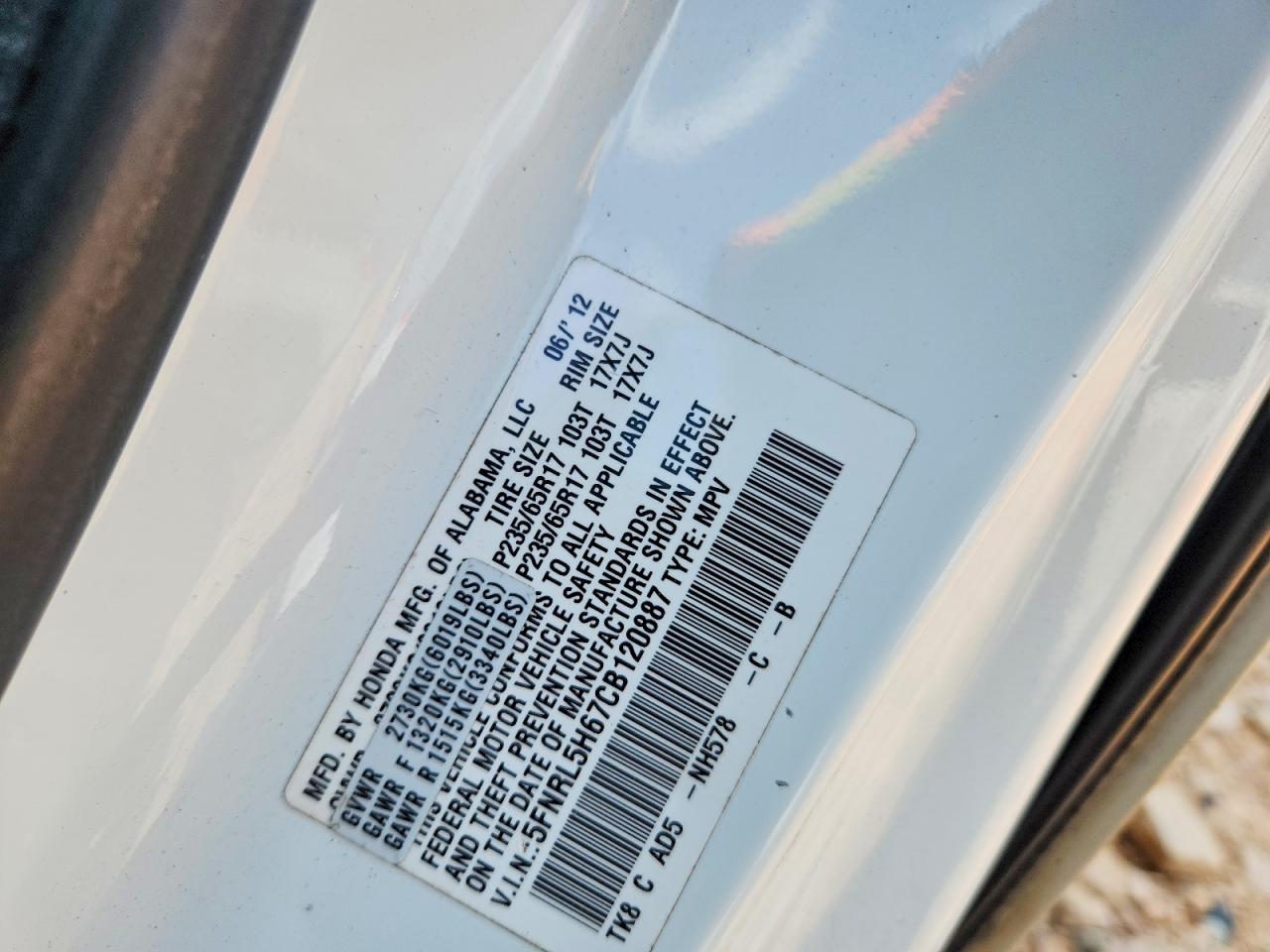 2012 Honda Odyssey Exl White vin: 5FNRL5H67CB120887