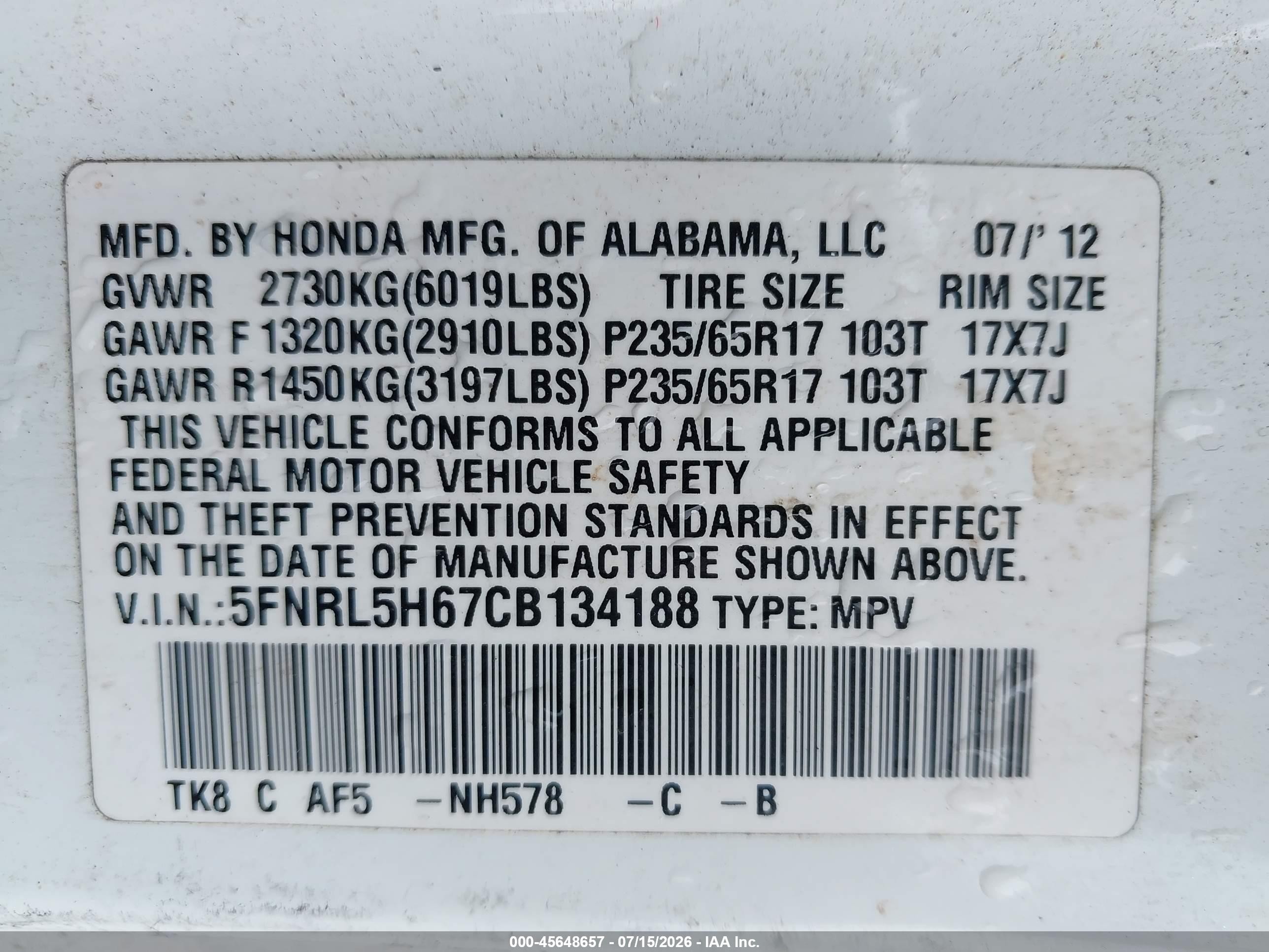 2012 Honda Odyssey Ex-l White vin: 5FNRL5H67CB134188