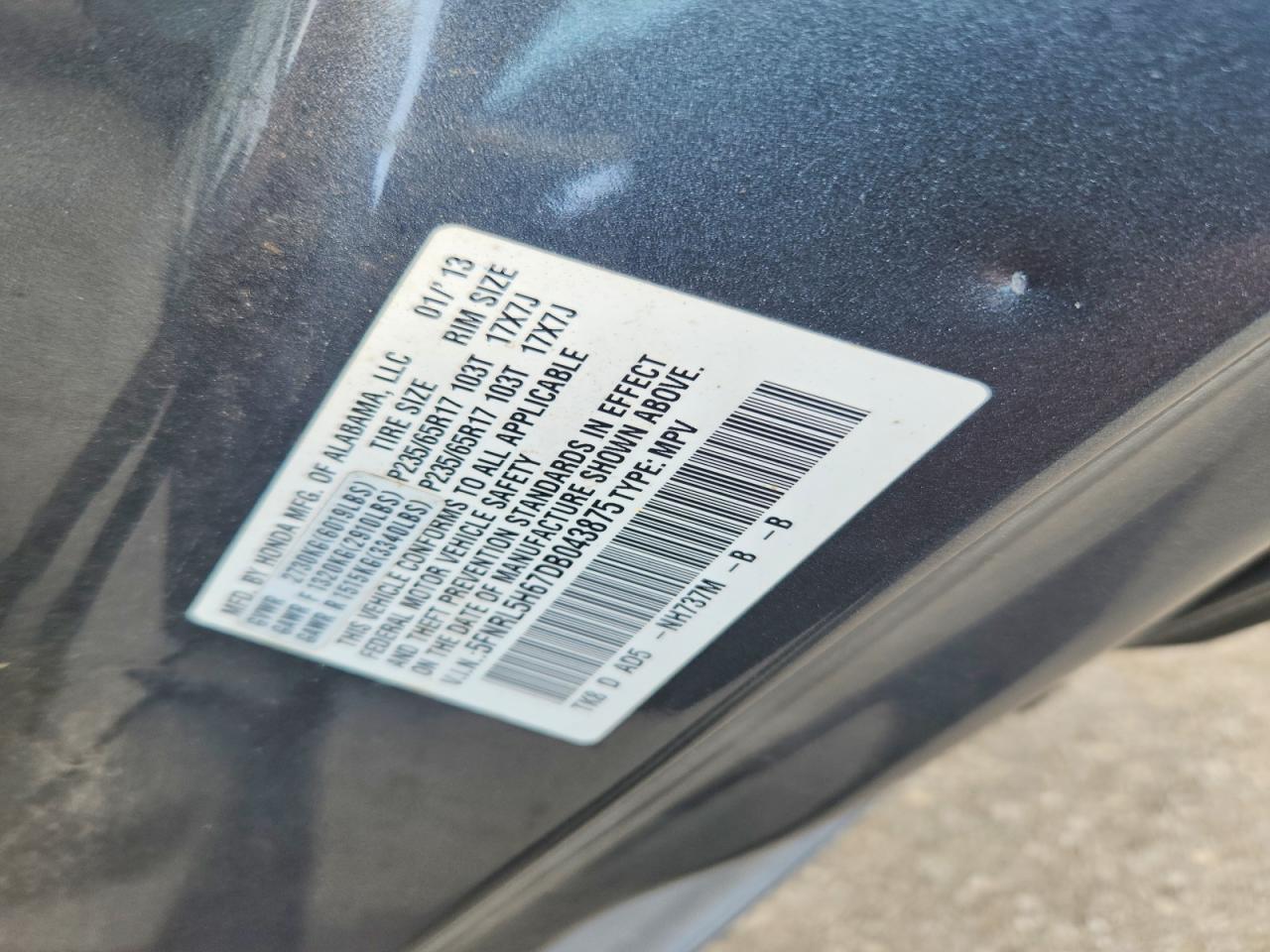 2014 Honda Odyssey Gray vin: 5FNRL5H67DB043875