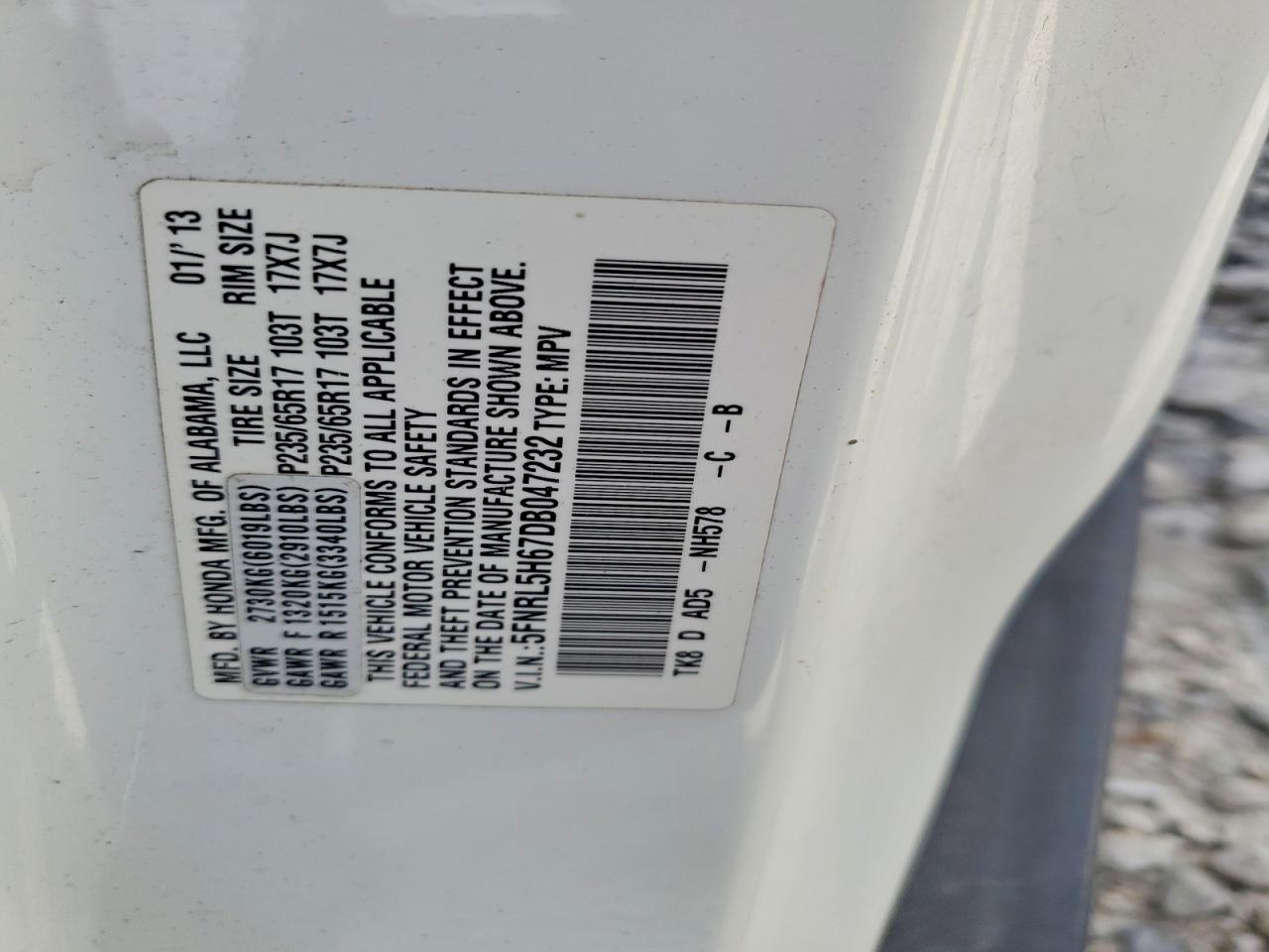 2013 Honda Odyss Ex-l White vin: 5FNRL5H67DB047232