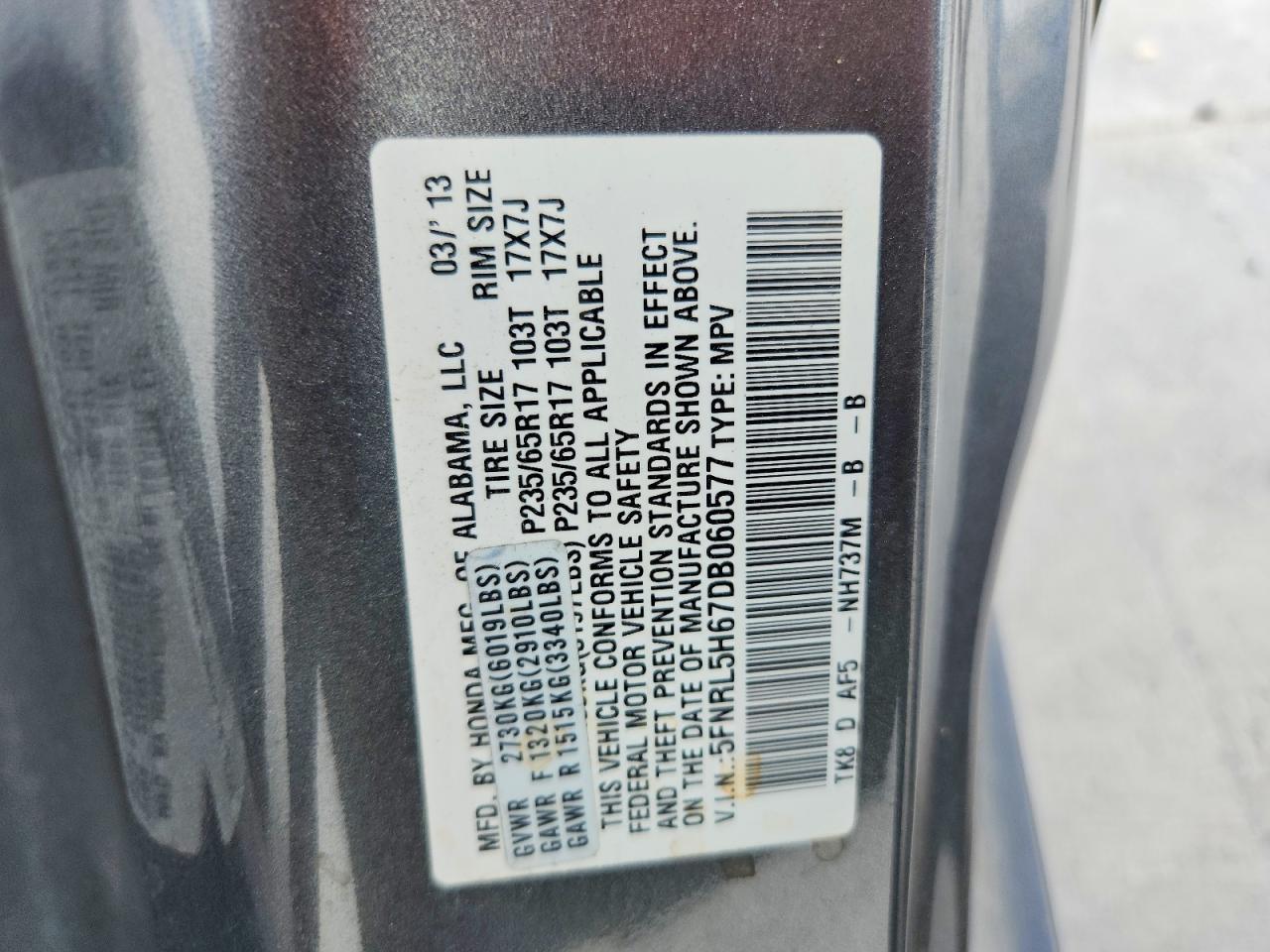 2013 Honda Odyssey Exl Gray vin: 5FNRL5H67DB060577