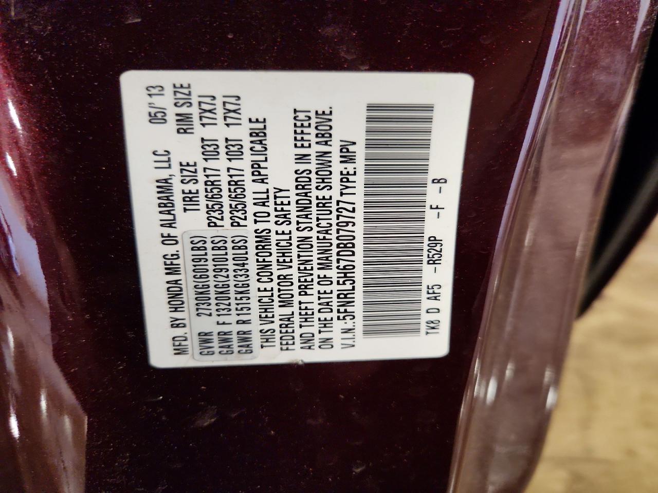 2013 Honda Odyssey Exl Maroon vin: 5FNRL5H67DB079727