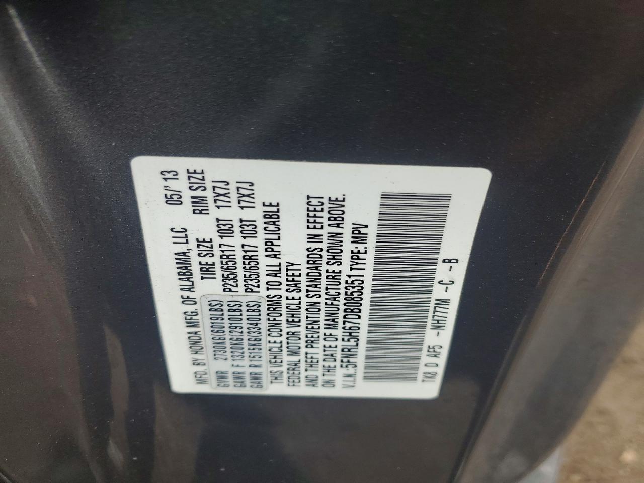 2013 Honda Odyssey Exl Gray vin: 5FNRL5H67DB085351