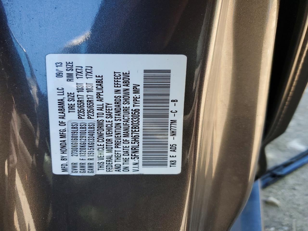2014 Honda Odyssey Exl Gray vin: 5FNRL5H67EB033056