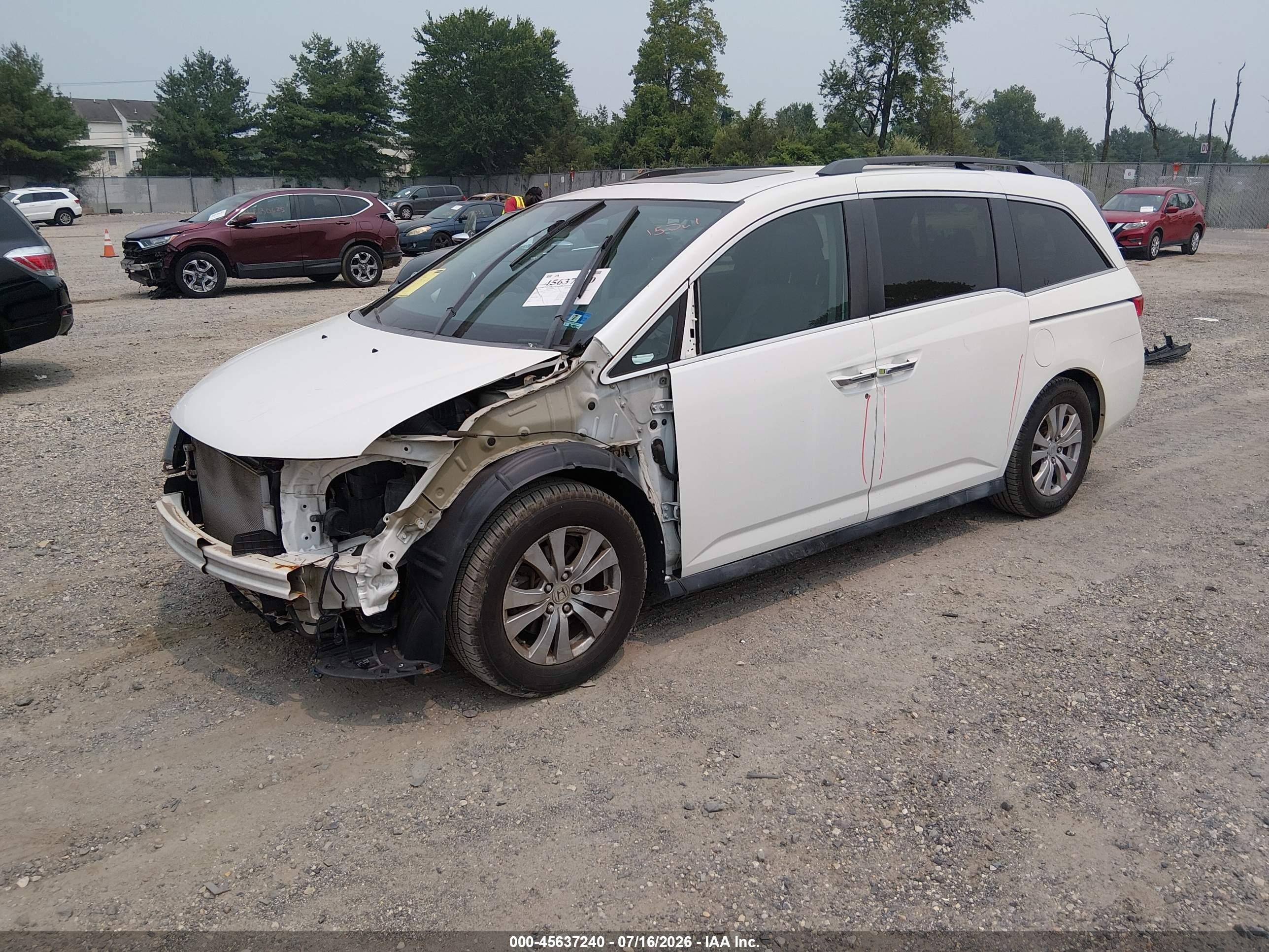 2014 Honda Odyssey Ex-l White vin: 5FNRL5H67EB101713