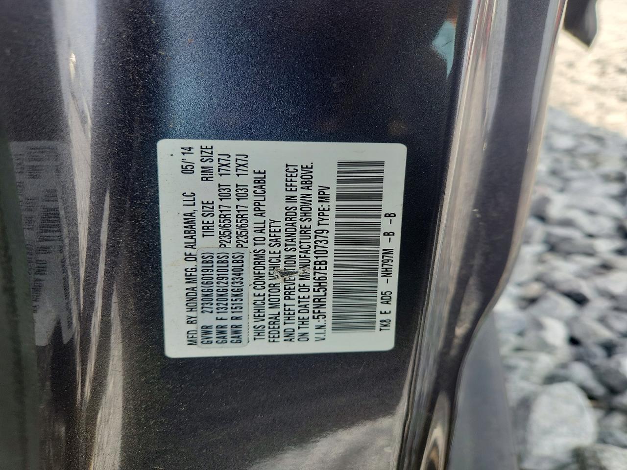 2014 Honda Odyssey Exl Gray vin: 5FNRL5H67EB107379