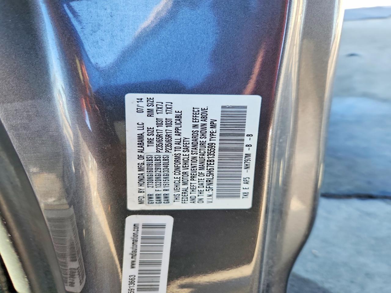 2014 Honda Odyssey Exl Gray vin: 5FNRL5H67EB135599