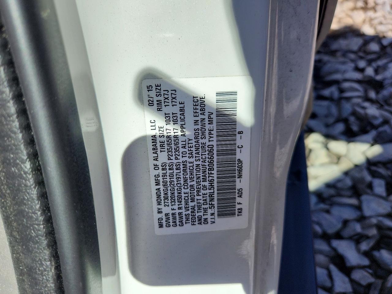 2015 Honda Odyssey Exl White vin: 5FNRL5H67FB066060