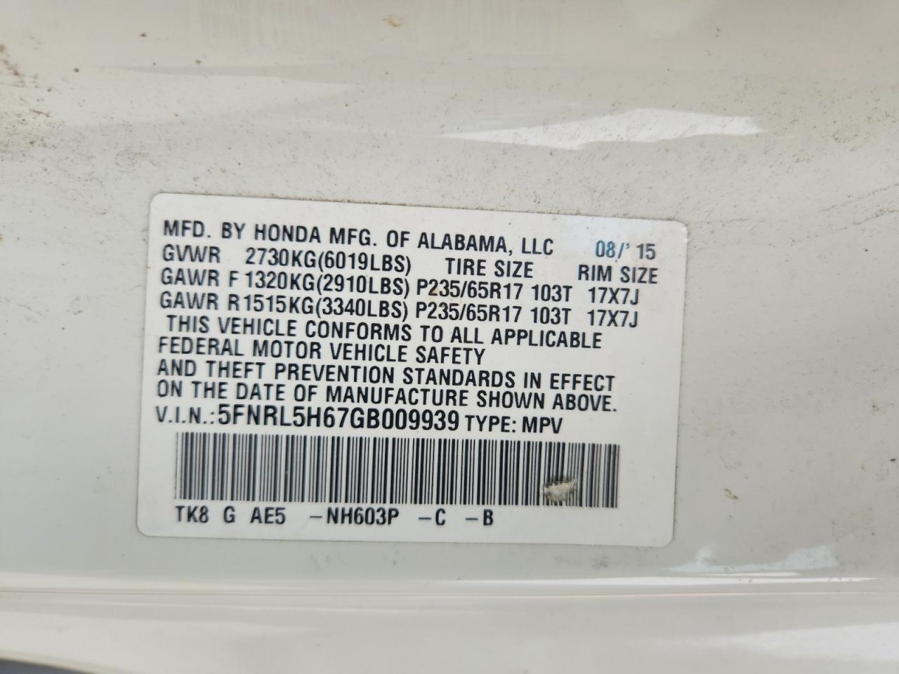 2016 Honda Odyssey Exl White vin: 5FNRL5H67GB009939
