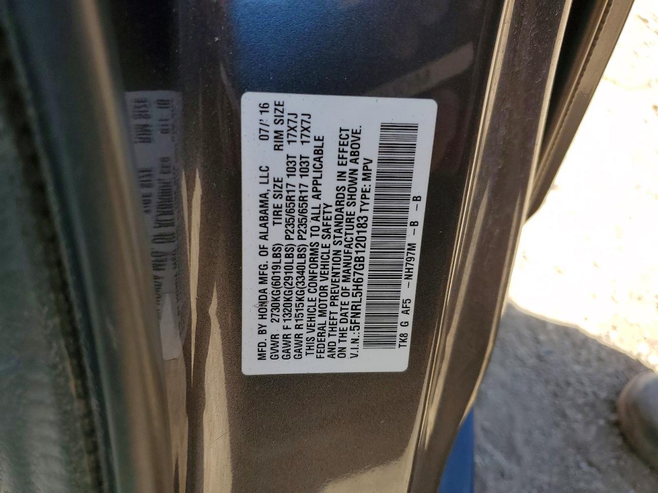 2016 Honda Odyssey Exl Gray vin: 5FNRL5H67GB120183