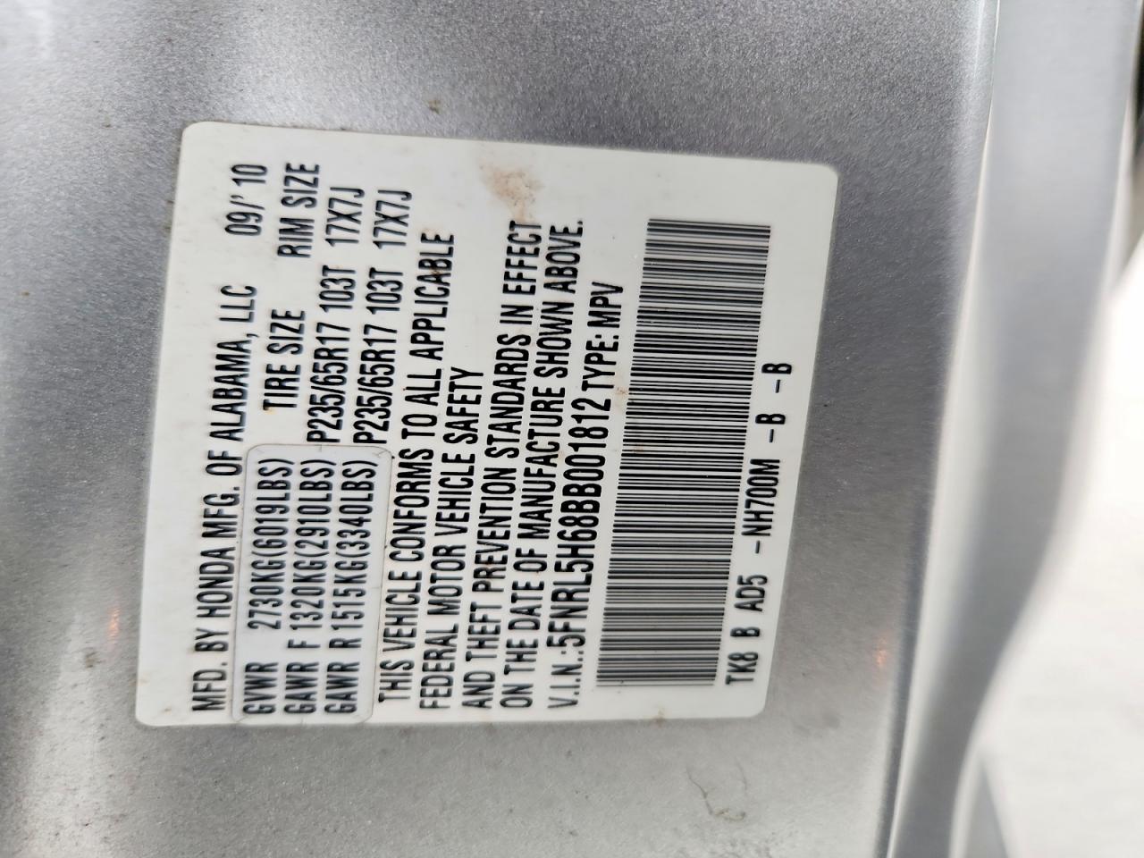 2011 Honda Odyssey Exl Silver vin: 5FNRL5H68BB001812