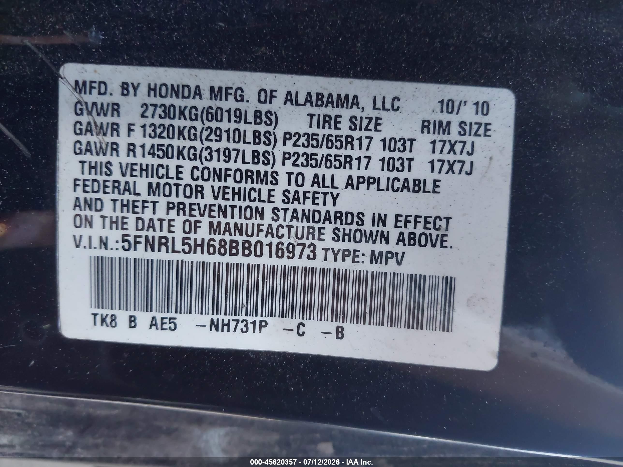 2011 Honda Odyssey Ex-l Black vin: 5FNRL5H68BB016973