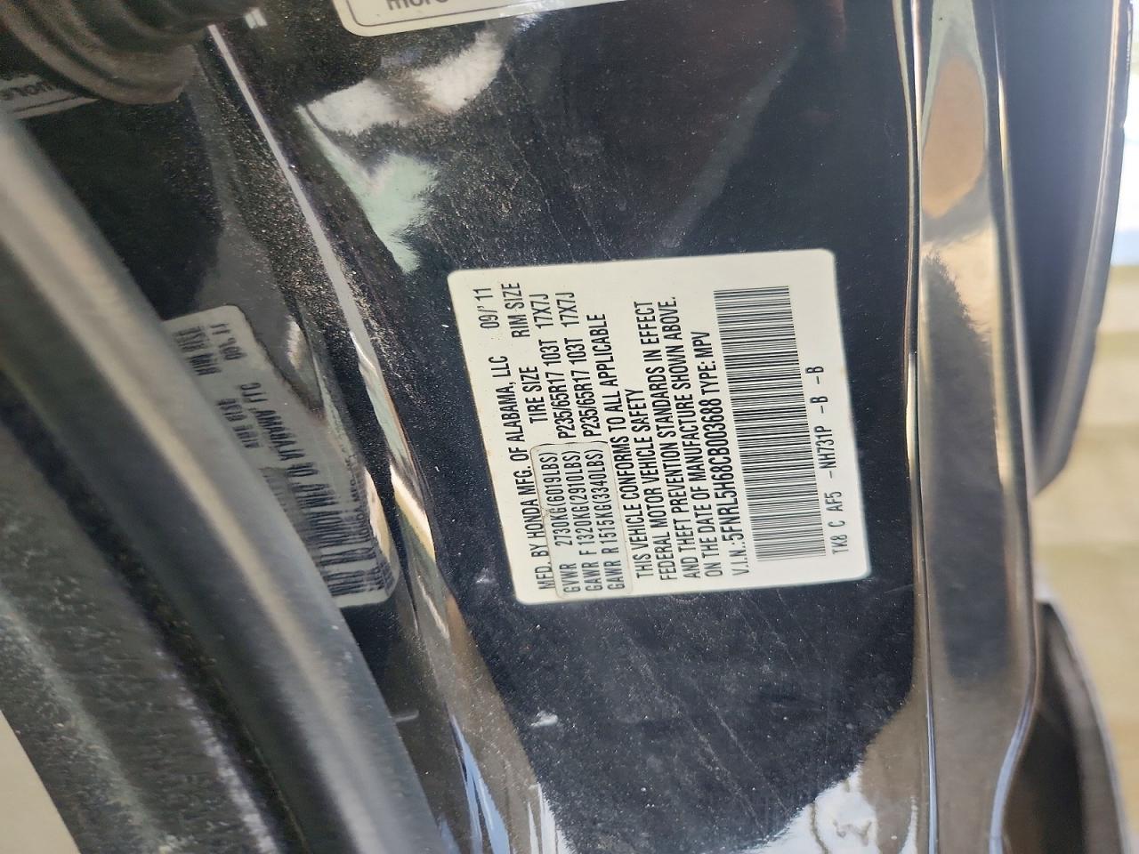 2012 Honda Odyssey Exl Black vin: 5FNRL5H68CB003688
