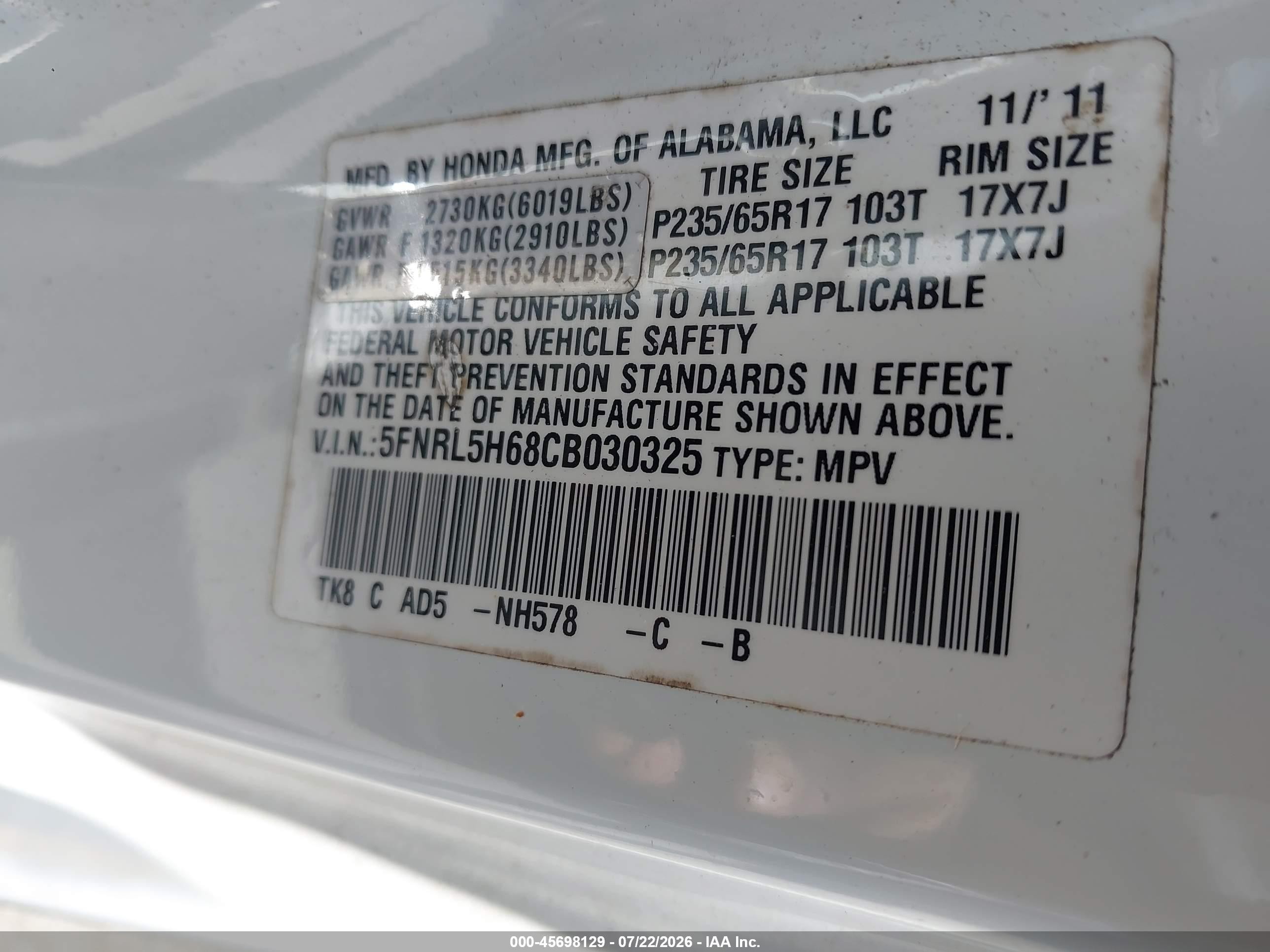 2012 Honda Odyssey Ex-l White vin: 5FNRL5H68CB030325