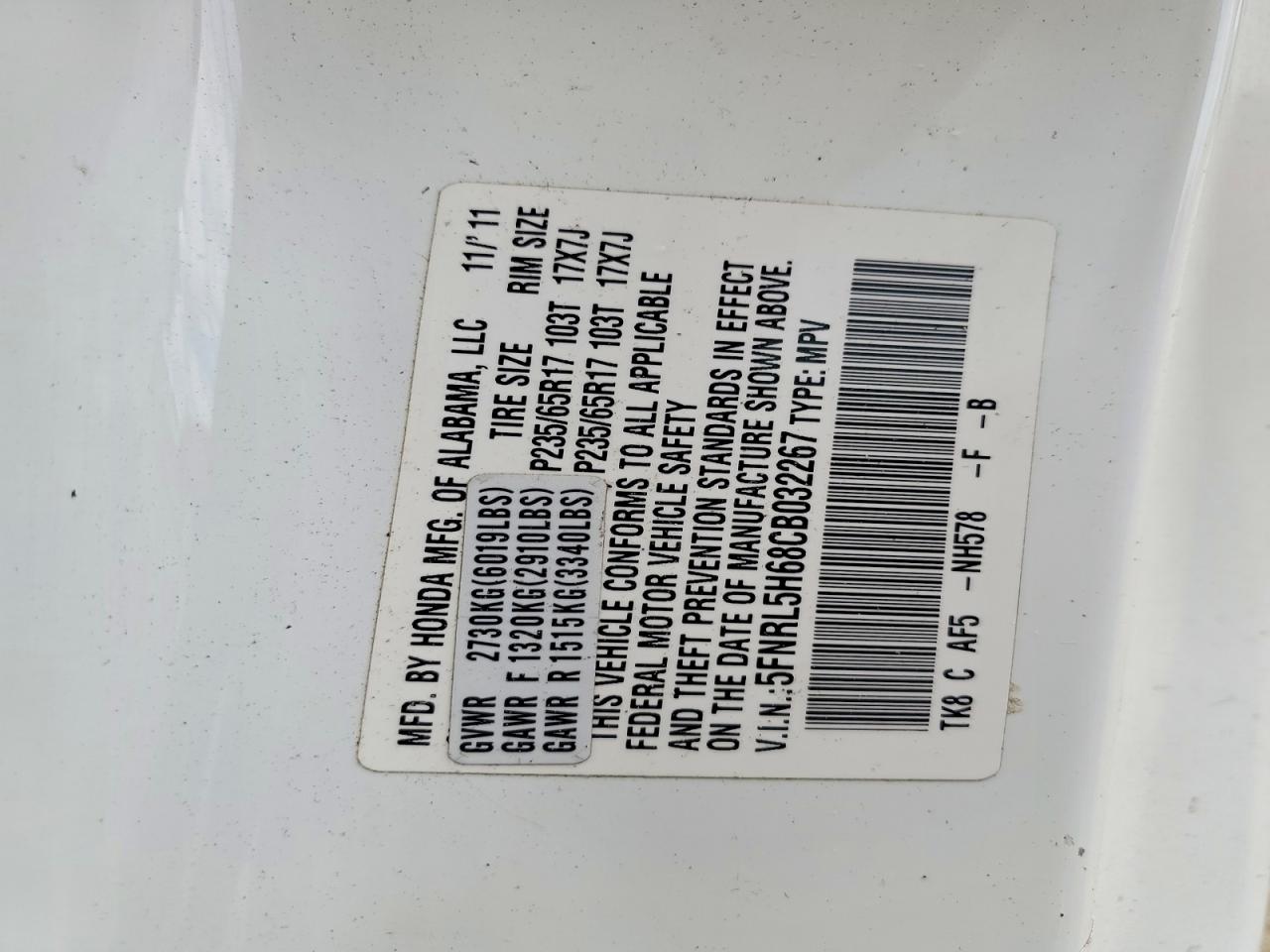 2012 Honda Odyssey Exl White vin: 5FNRL5H68CB032267