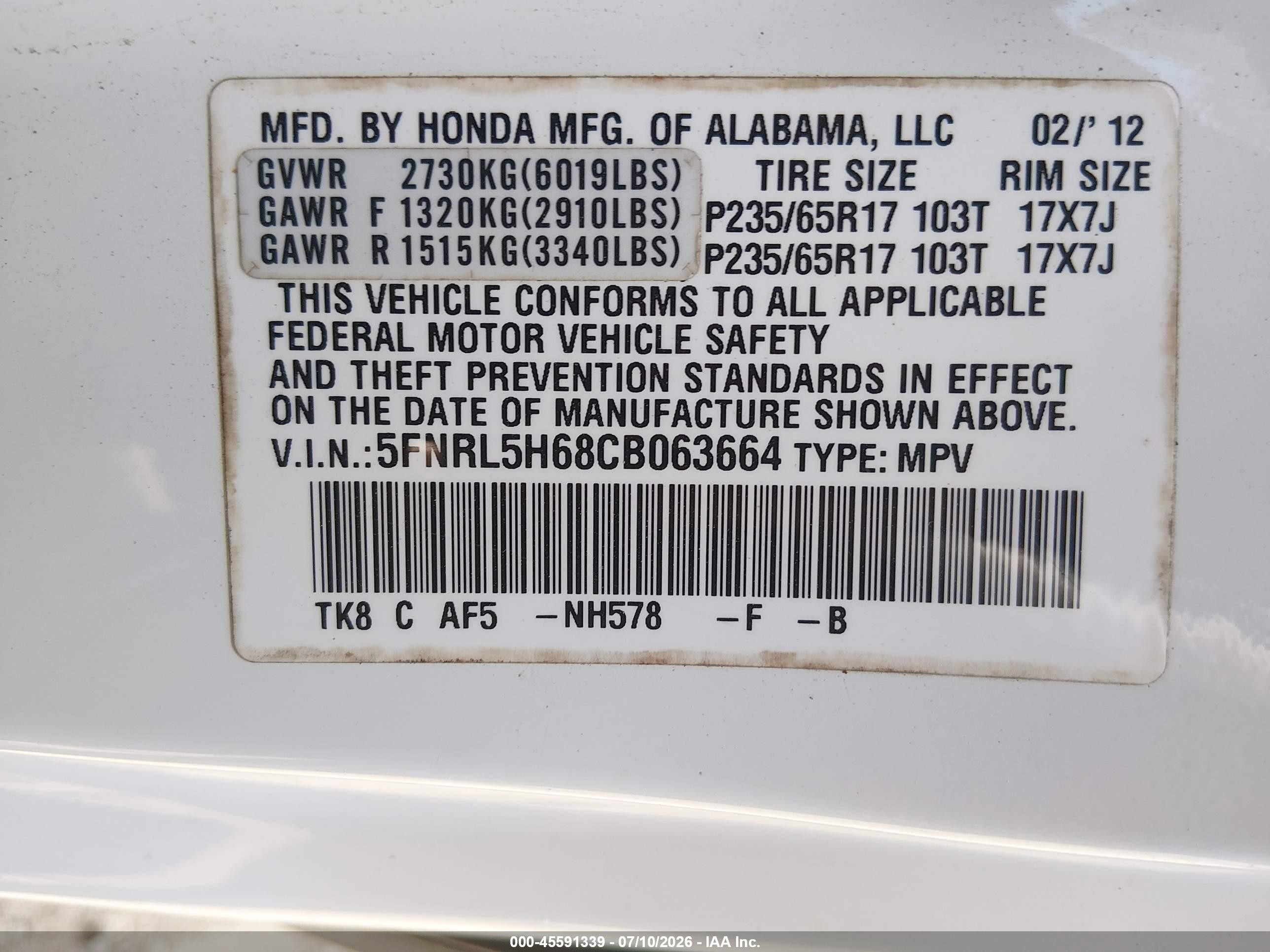 2012 Honda Odyssey Ex-l White vin: 5FNRL5H68CB063664