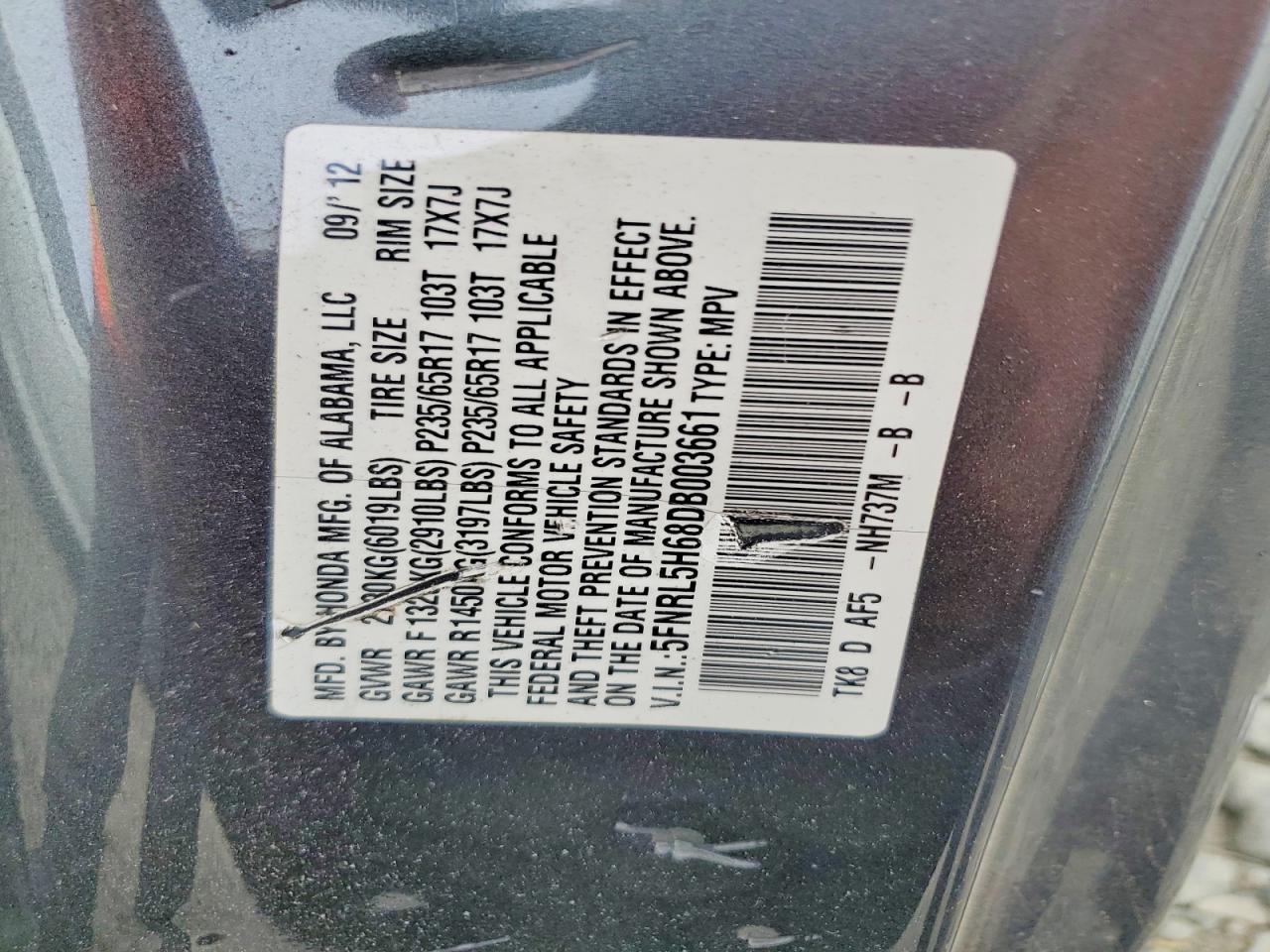 2013 Honda Odyssey Exl Gray vin: 5FNRL5H68DB003661