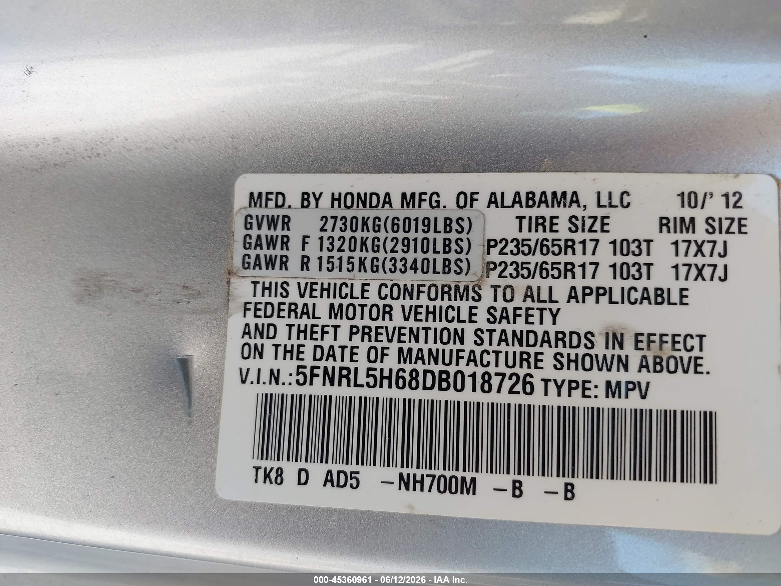 2013 Honda Odyssey Ex-l Silver vin: 5FNRL5H68DB018726