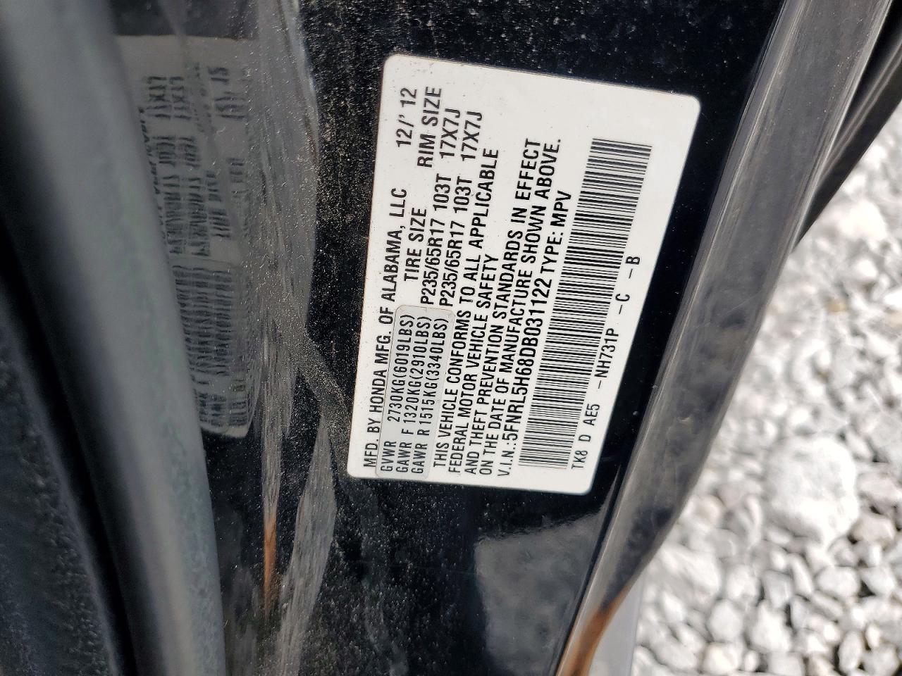2013 Honda Odyssey Exl Black vin: 5FNRL5H68DB031122