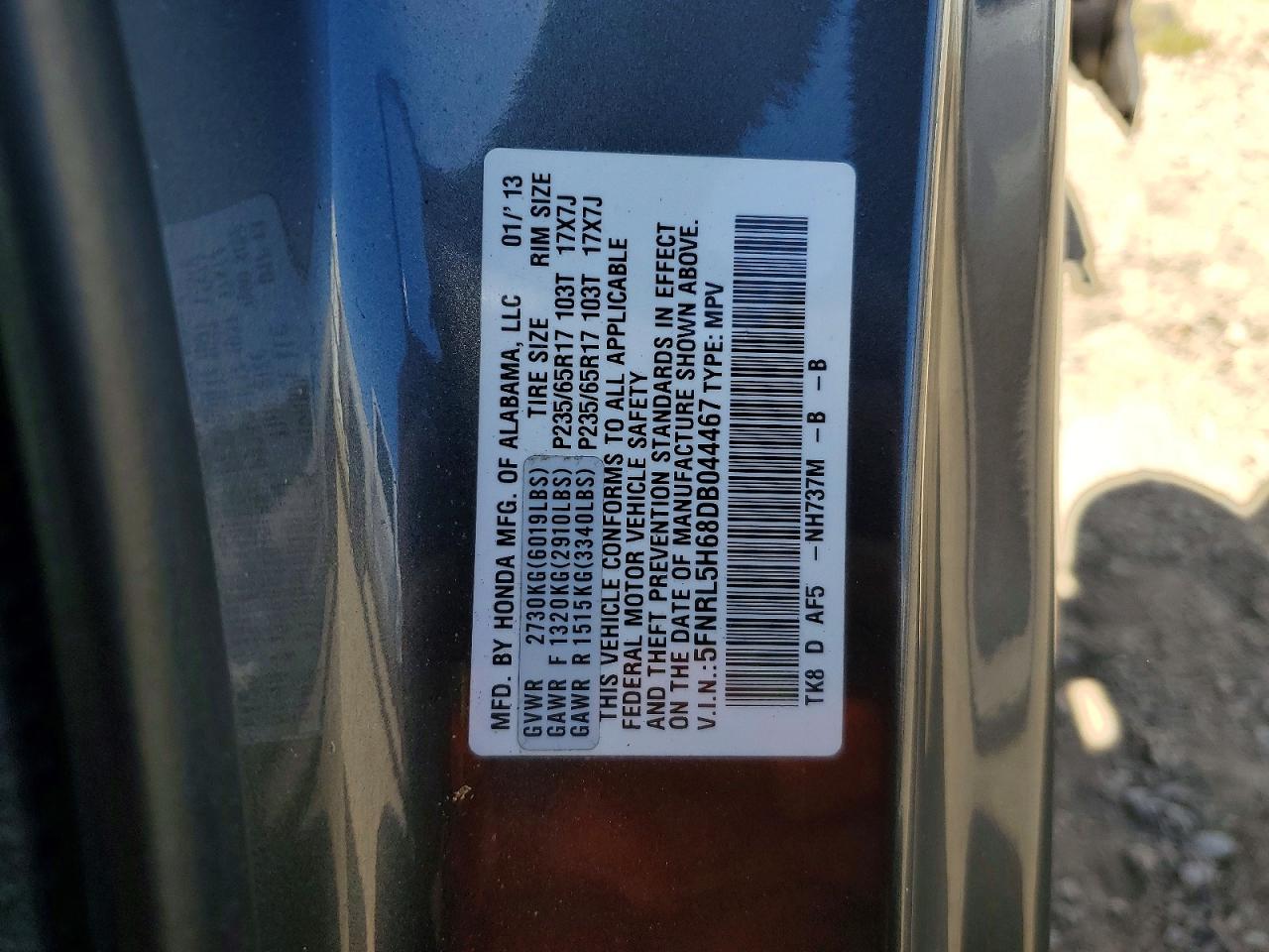 2013 Honda Odyssey Exl Gray vin: 5FNRL5H68DB044467