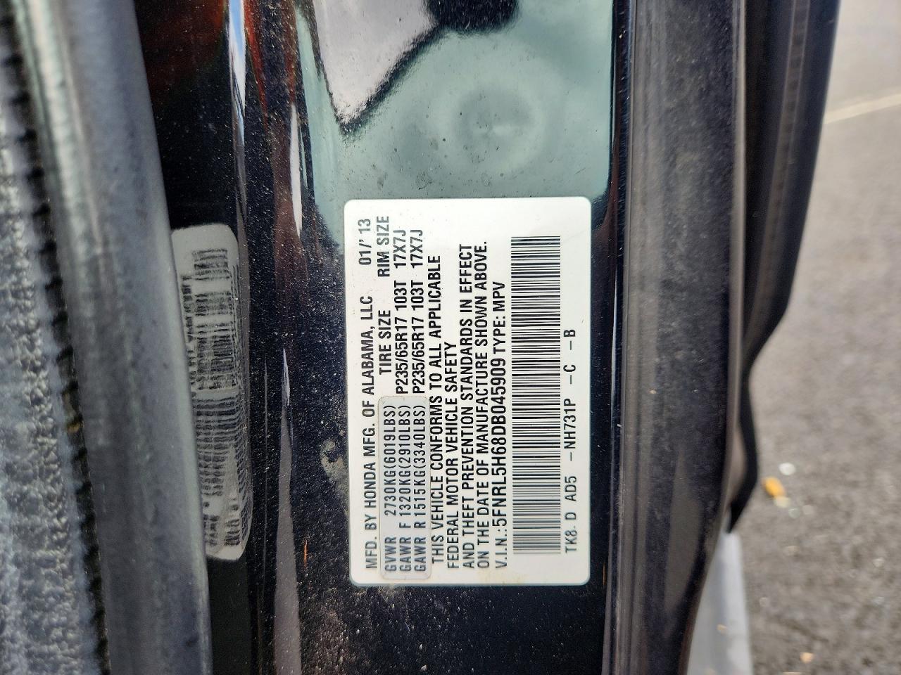 2013 Honda Odyssey Exl Black vin: 5FNRL5H68DB045909
