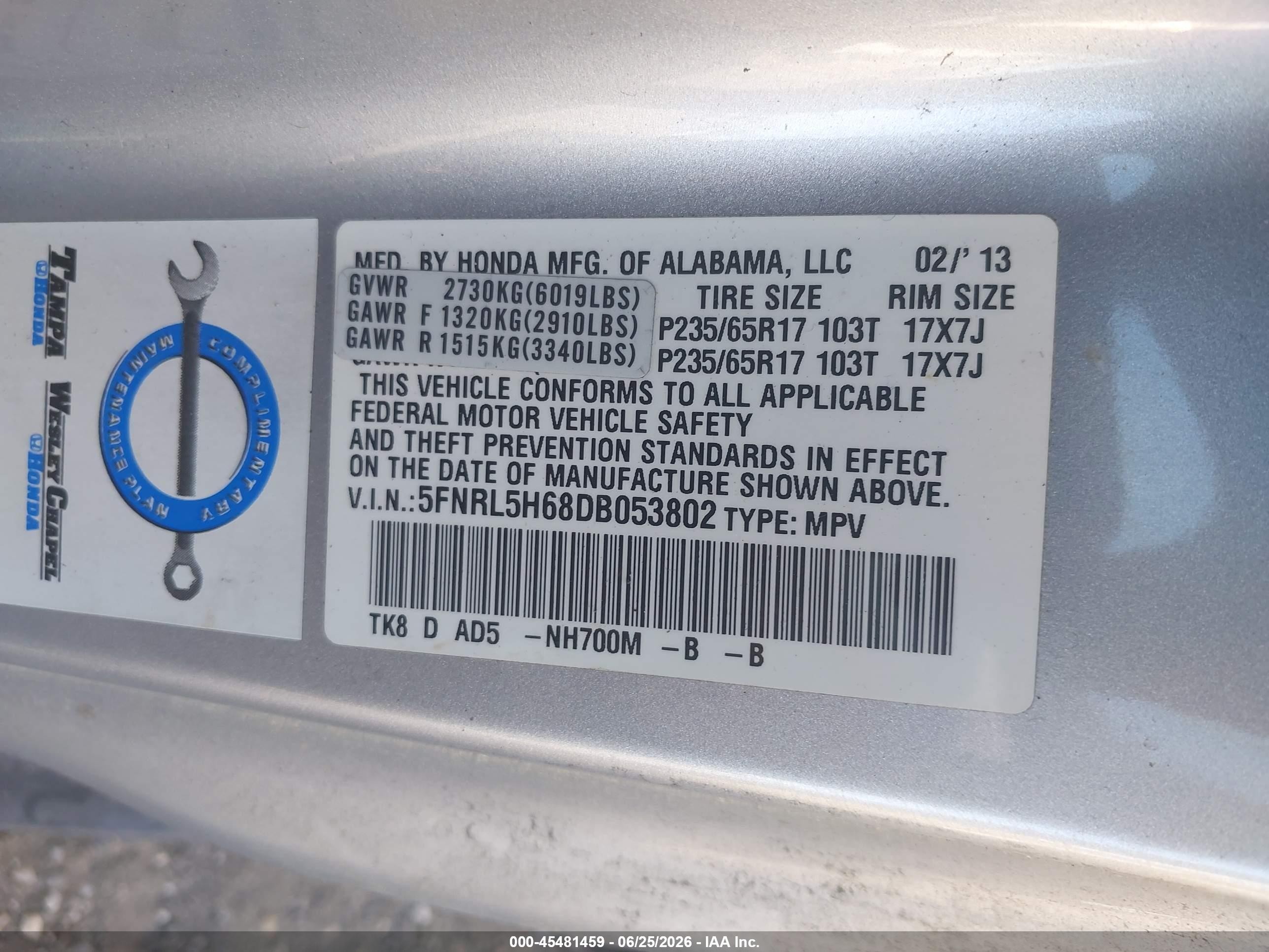 2013 Honda Odyssey Ex-l Silver vin: 5FNRL5H68DB053802