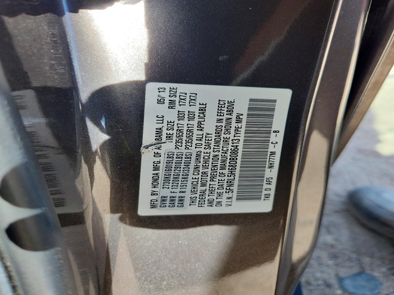 2013 Honda Odyssey Exl Серый vin: 5FNRL5H68DB086413