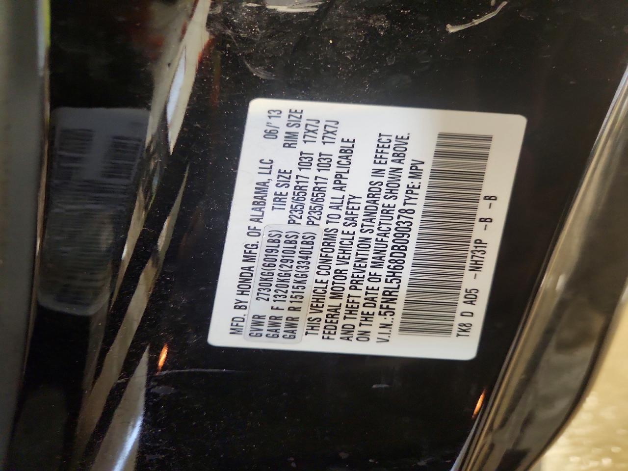 2013 Honda Odyssey Exl Black vin: 5FNRL5H68DB090378