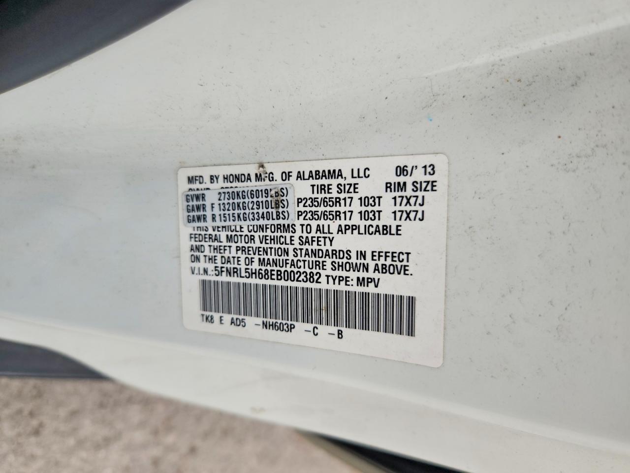 2014 Honda Odyssey Exl White vin: 5FNRL5H68EB002382