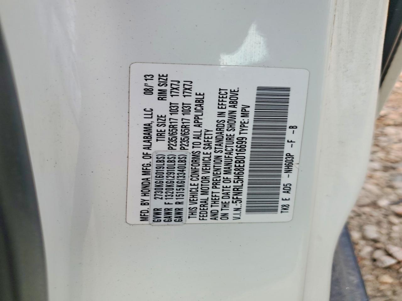 2014 Honda Odyssey Exl White vin: 5FNRL5H68EB016699