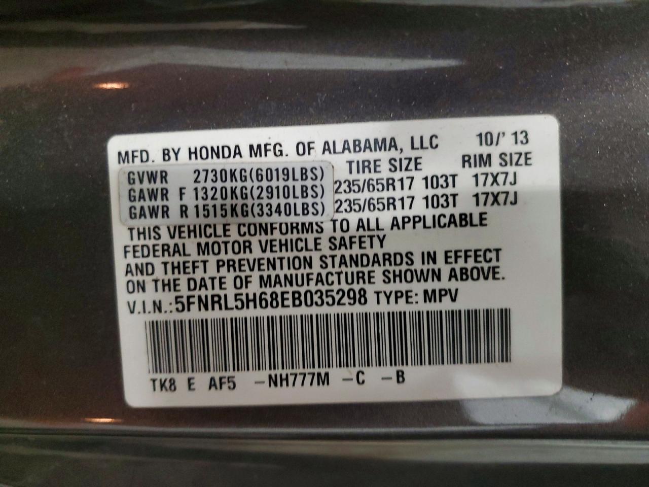 2014 Honda Odyssey Exl Gray vin: 5FNRL5H68EB035298