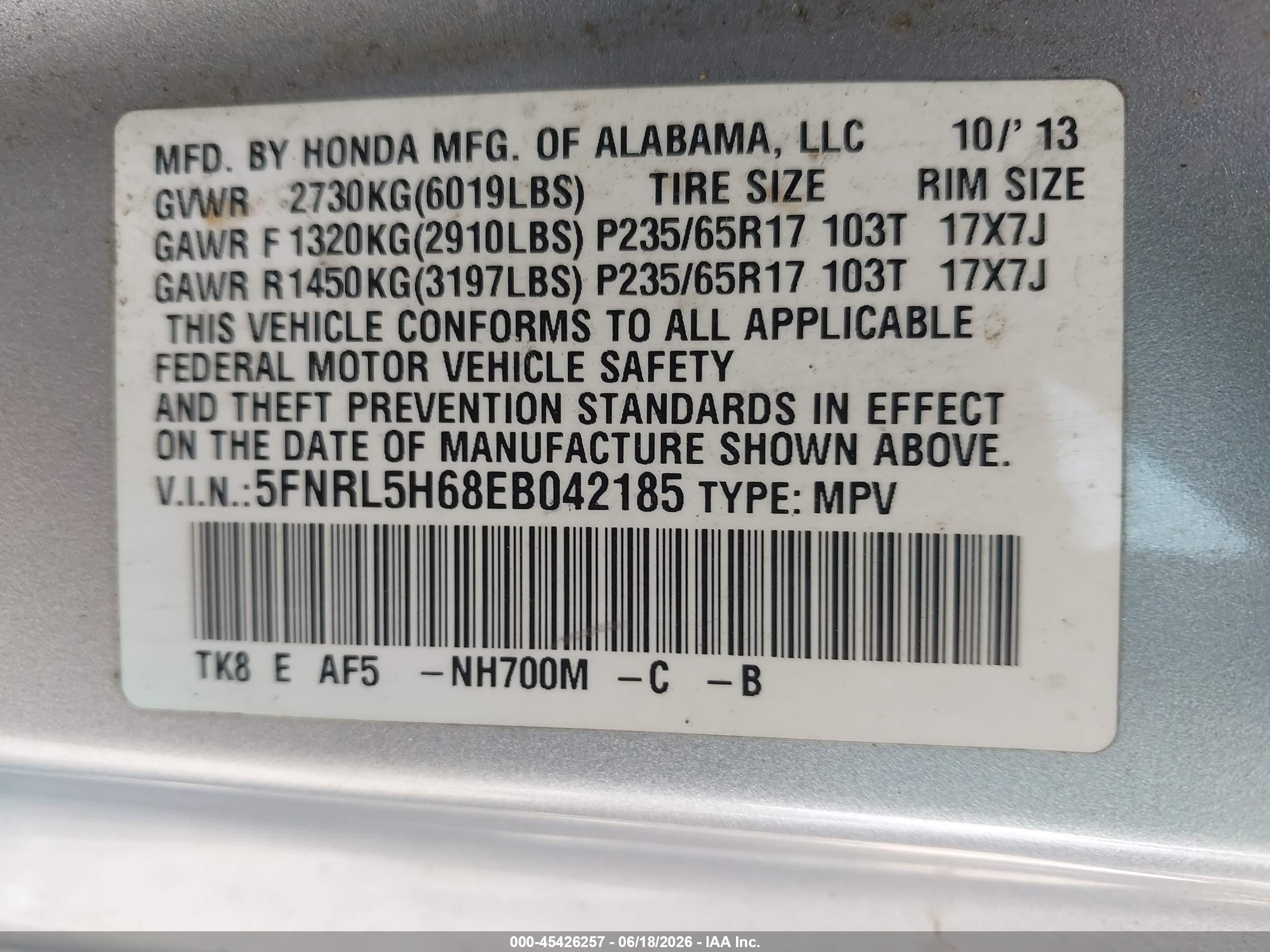 2014 Honda Odyssey Ex-l Silver vin: 5FNRL5H68EB042185