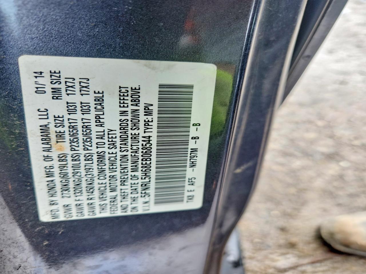 2014 Honda Odyssey Exl Gray vin: 5FNRL5H68EB068544