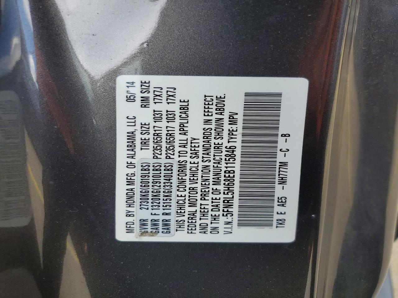 2014 Honda Odyssey Exl Silver vin: 5FNRL5H68EB115846