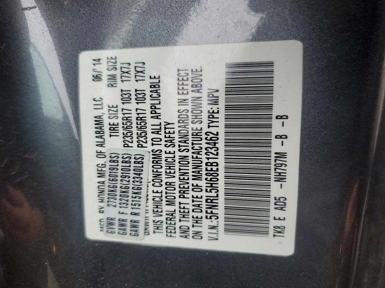 2014 Honda Odyssey Exl Gray vin: 5FNRL5H68EB123462