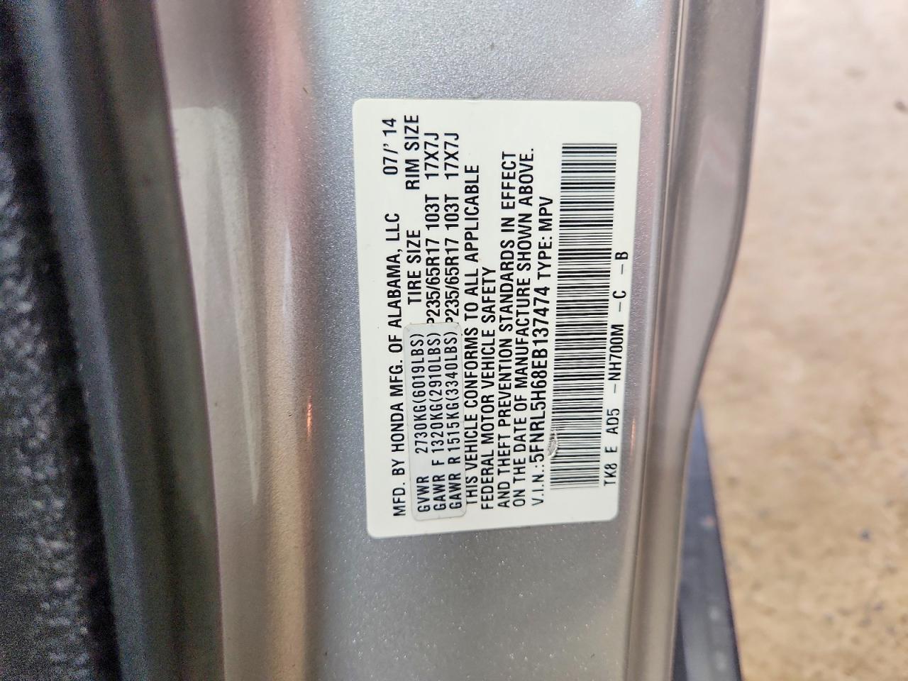2014 Honda Odyssey Exl Silver vin: 5FNRL5H68EB137474