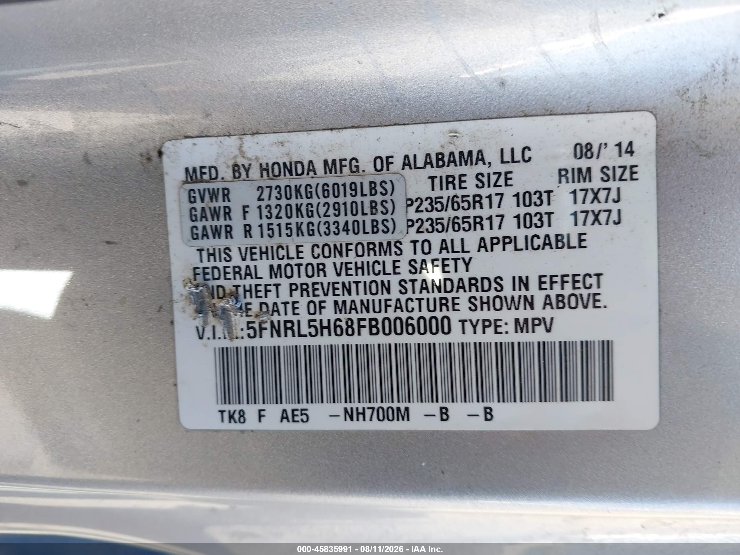 2015 Honda Odyssey Ex-l Silver vin: 5FNRL5H68FB006000